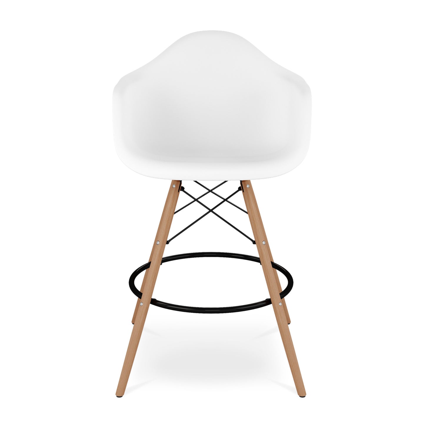 28" White And Brown Heavy Duty Plastic And Solid Wood Low Back Counter Height Bar Chair