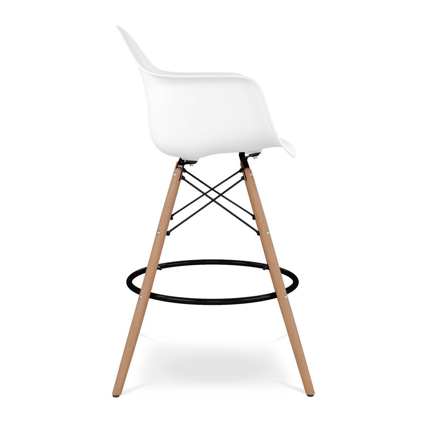 28" White And Brown Heavy Duty Plastic And Solid Wood Low Back Counter Height Bar Chair