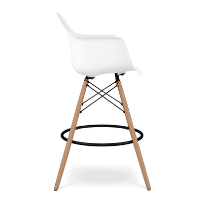 28" White And Brown Heavy Duty Plastic And Solid Wood Low Back Counter Height Bar Chair