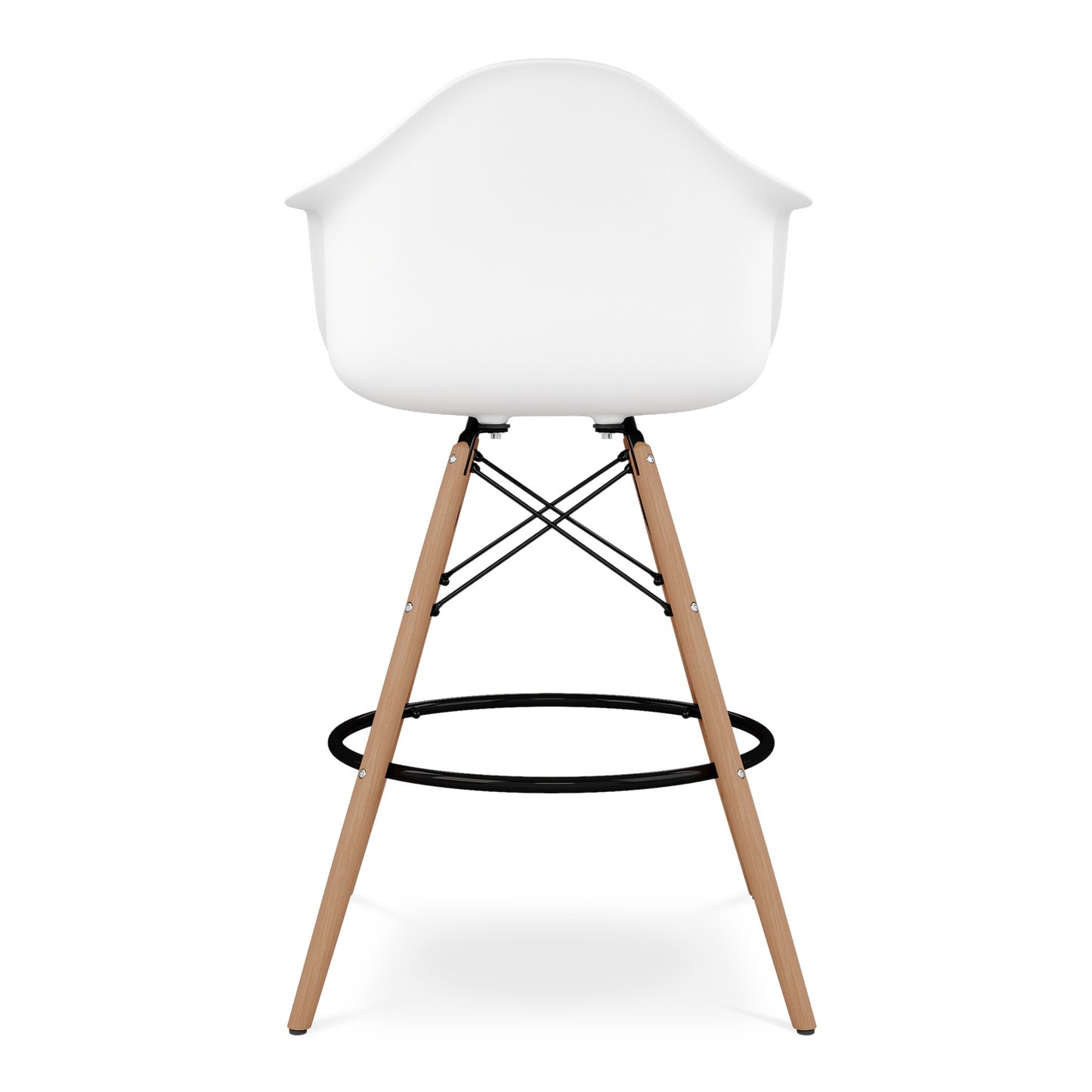 28" White And Brown Heavy Duty Plastic And Solid Wood Low Back Counter Height Bar Chair