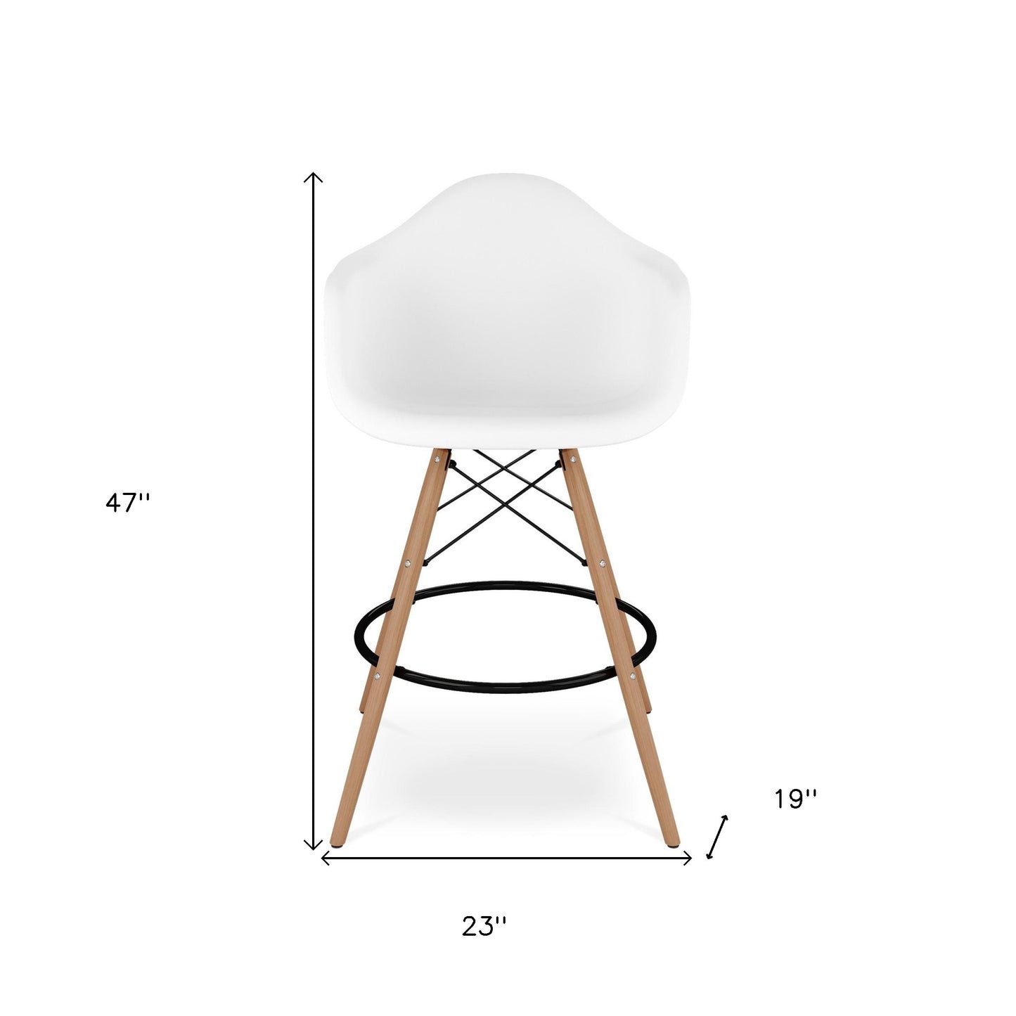 28" White And Brown Heavy Duty Plastic And Solid Wood Low Back Counter Height Bar Chair