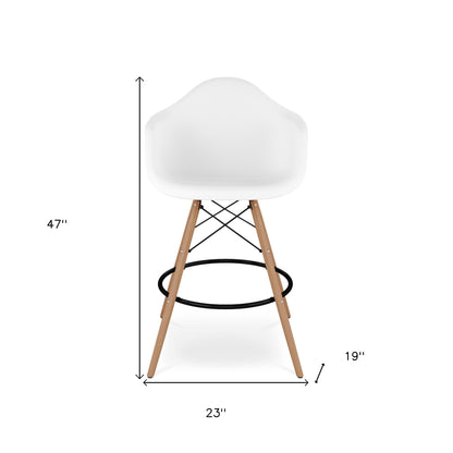 28" White And Brown Heavy Duty Plastic And Solid Wood Low Back Counter Height Bar Chair
