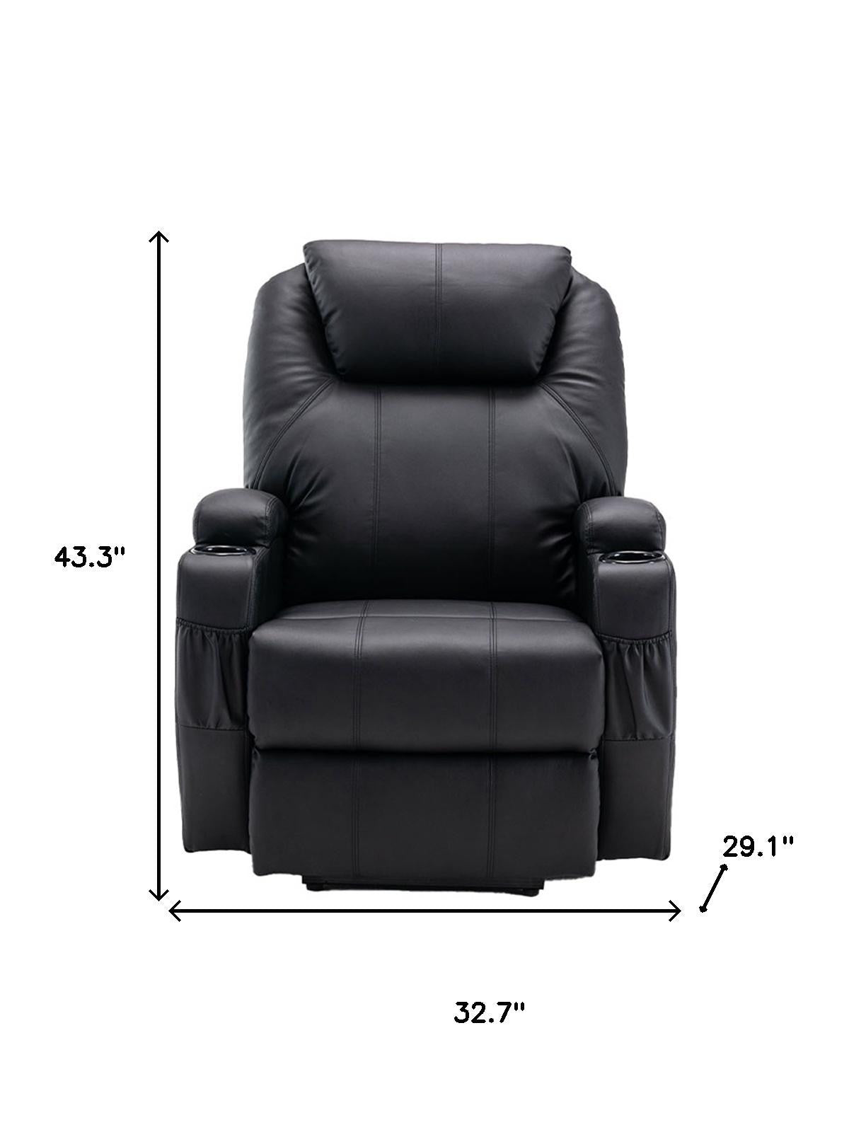 33" Black Power Heated Massage Lift Assist Recliner