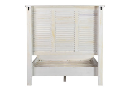 White Carved Geometric Distressed Reclaimed Wood Queen Bed Frame