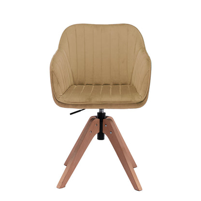 Tufted Champagne and Natural Upholstered Velvet Dining Arm Chair