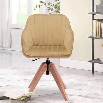 Tufted Champagne and Natural Upholstered Velvet Dining Arm Chair
