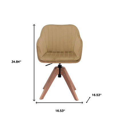 Tufted Champagne and Natural Upholstered Velvet Dining Arm Chair