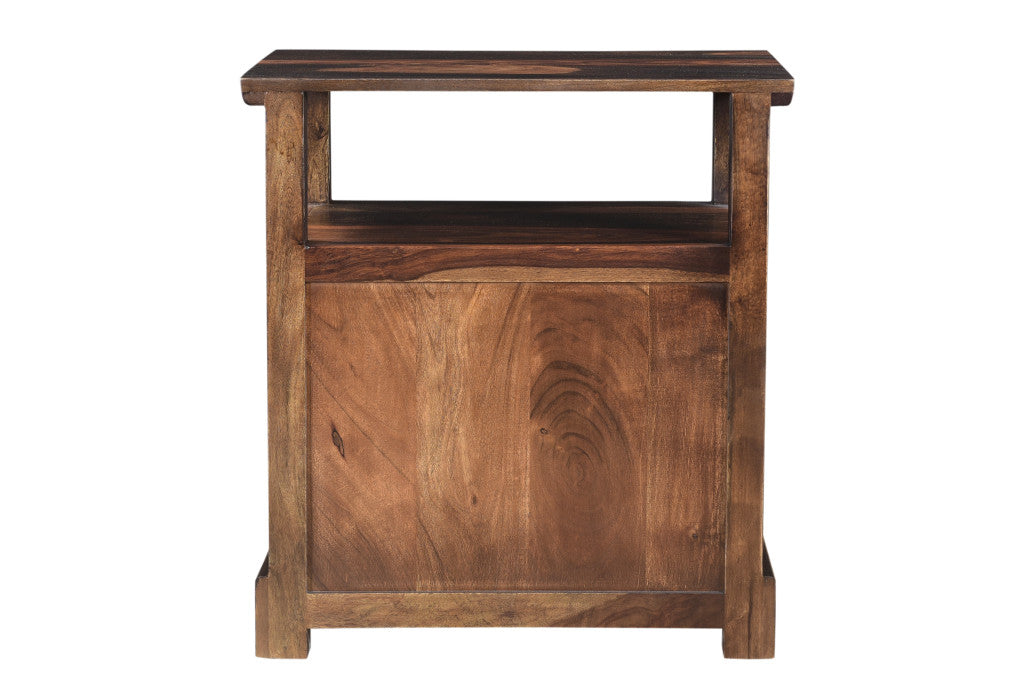 27" Dark Brown Solid Wood Two Drawer Nightstand