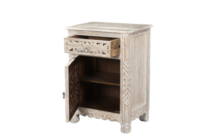 30" White Solid Wood Distressed One Drawer Nightstand