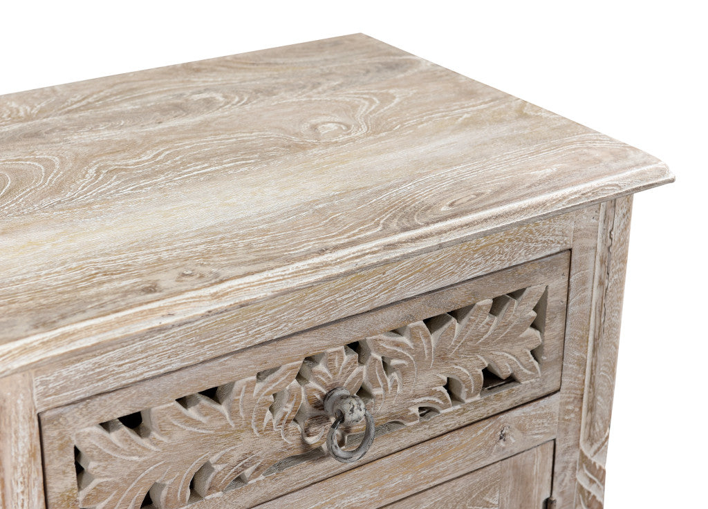 30" White Solid Wood Distressed One Drawer Nightstand