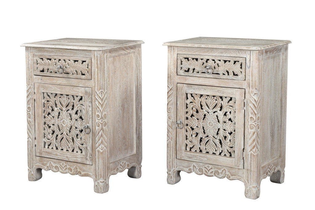 30" White Solid Wood Distressed One Drawer Nightstand
