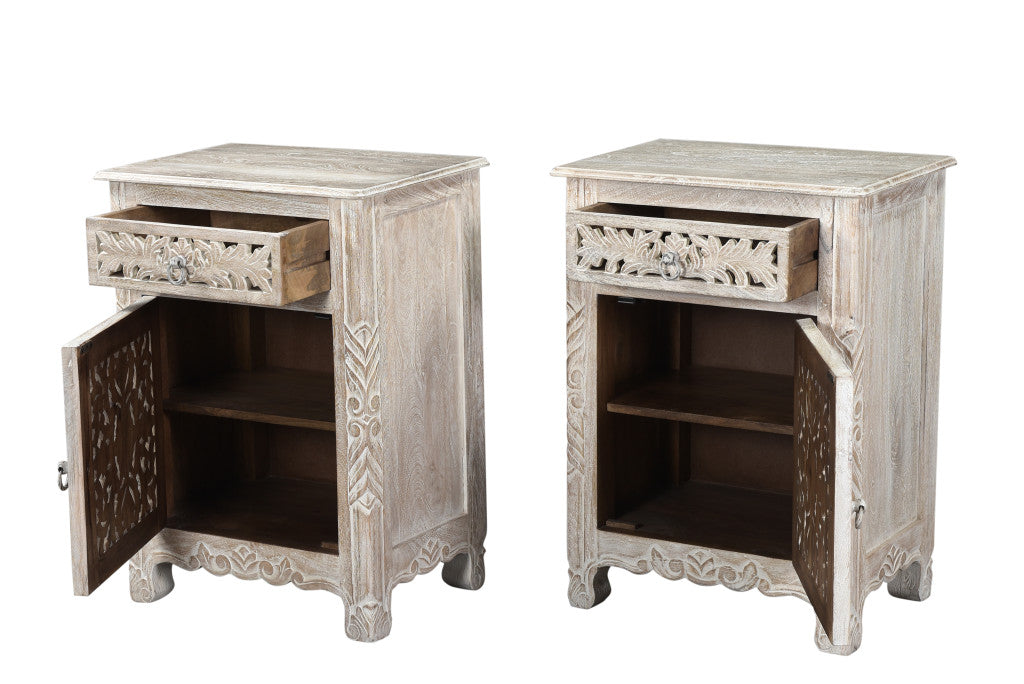 30" White Solid Wood Distressed One Drawer Nightstand