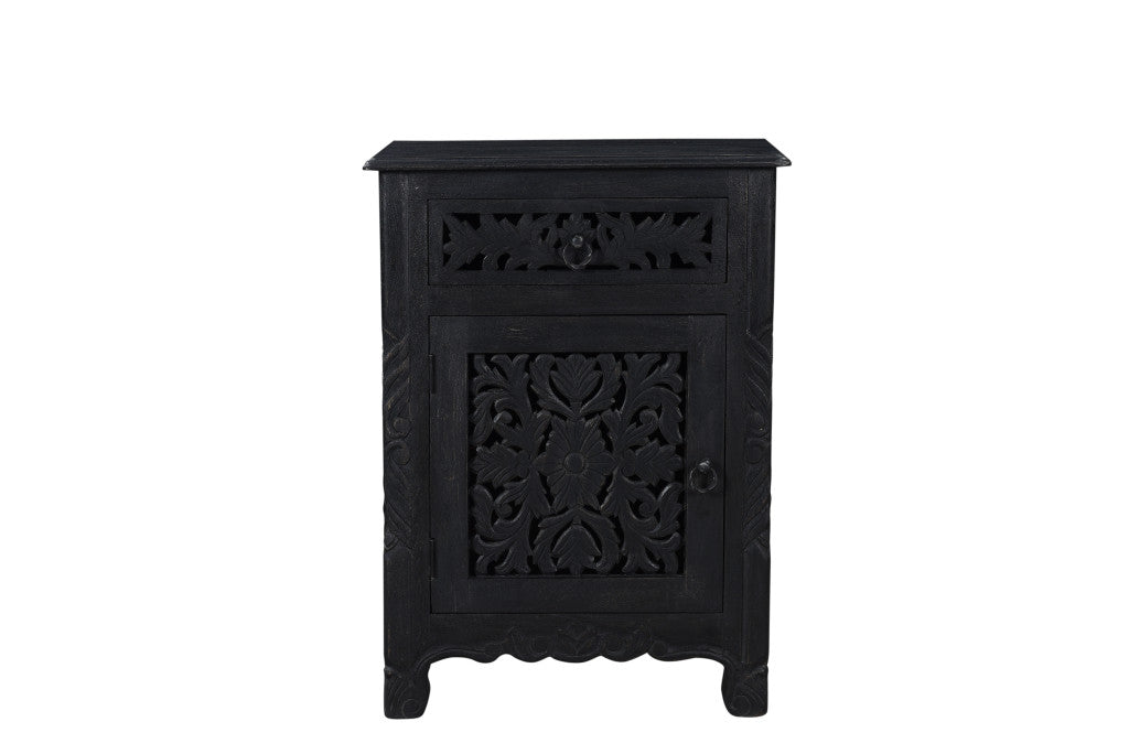 30" Black Solid Wood Distressed One Drawer Nightstand