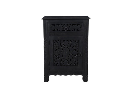 30" Black Solid Wood Distressed One Drawer Nightstand