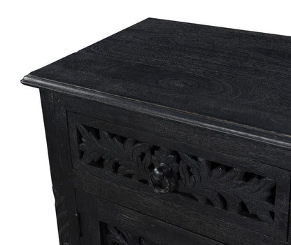 30" Black Solid Wood Distressed One Drawer Nightstand