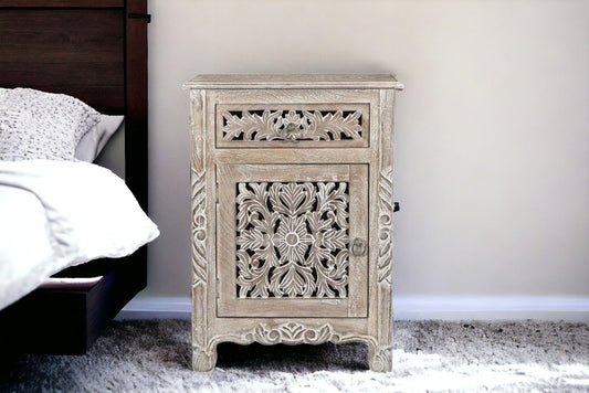 30" Gray Solid Wood Distressed One Drawer Nightstand