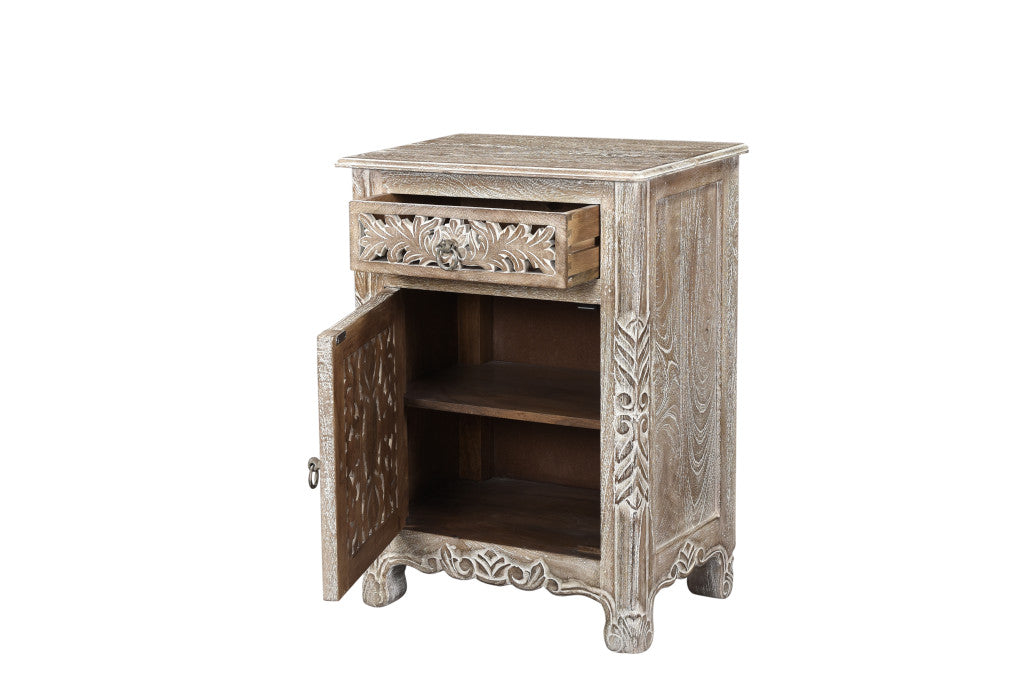 30" Gray Solid Wood Distressed One Drawer Nightstand