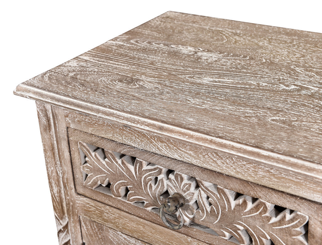30" Gray Solid Wood Distressed One Drawer Nightstand