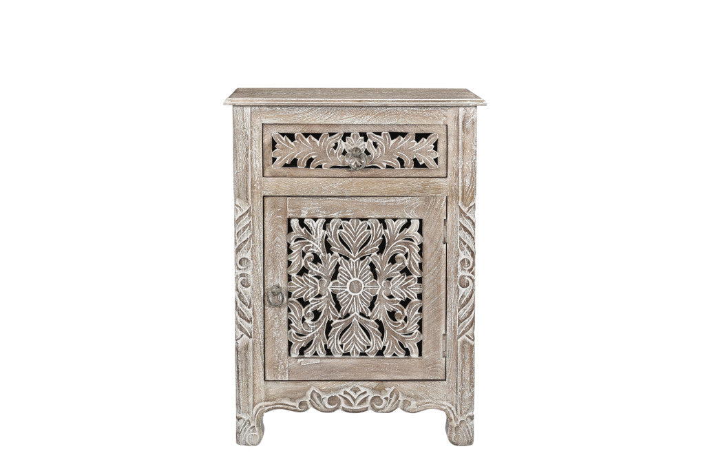 30" Gray Solid Wood Distressed One Drawer Nightstand