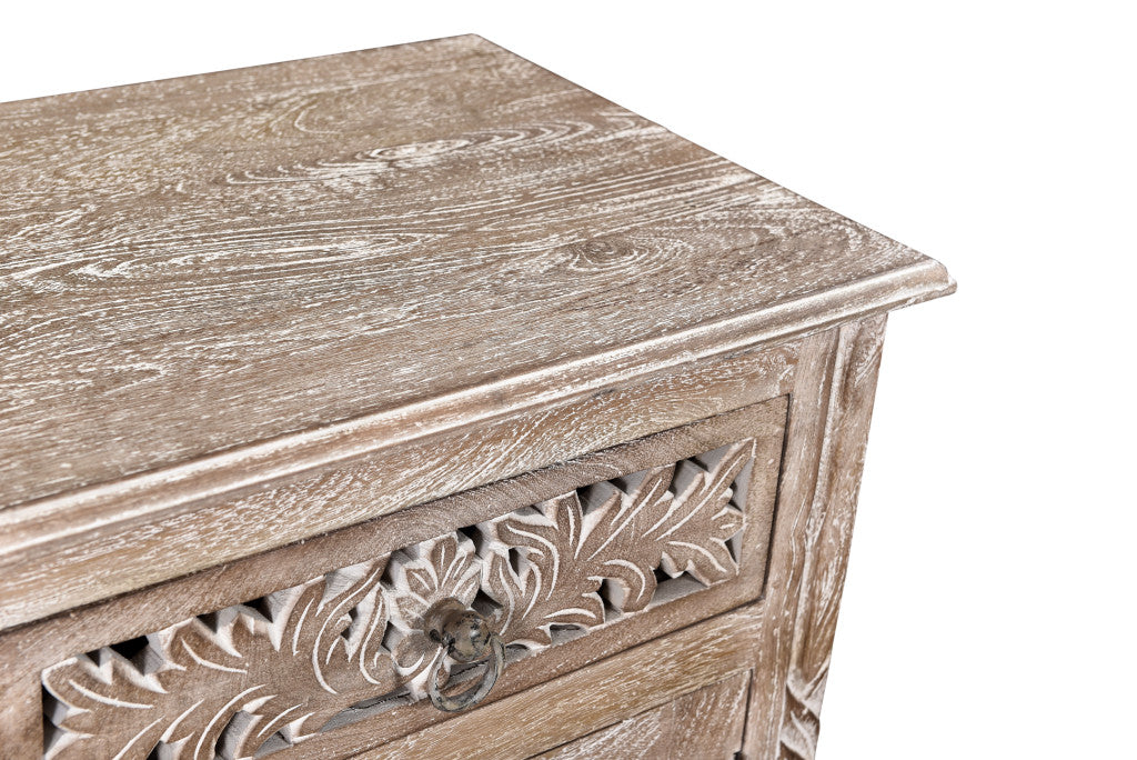 30" Gray Solid Wood Distressed One Drawer Nightstand