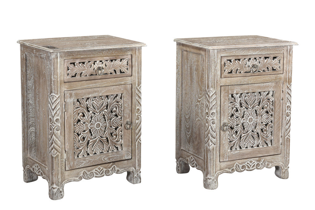 30" Gray Solid Wood Distressed One Drawer Nightstand