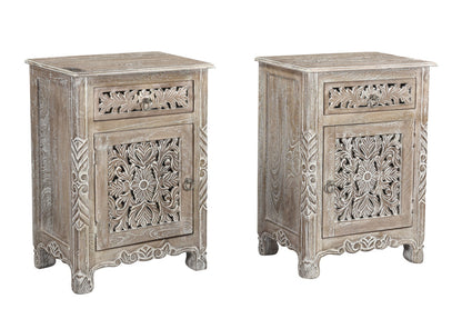 30" Gray Solid Wood Distressed One Drawer Nightstand