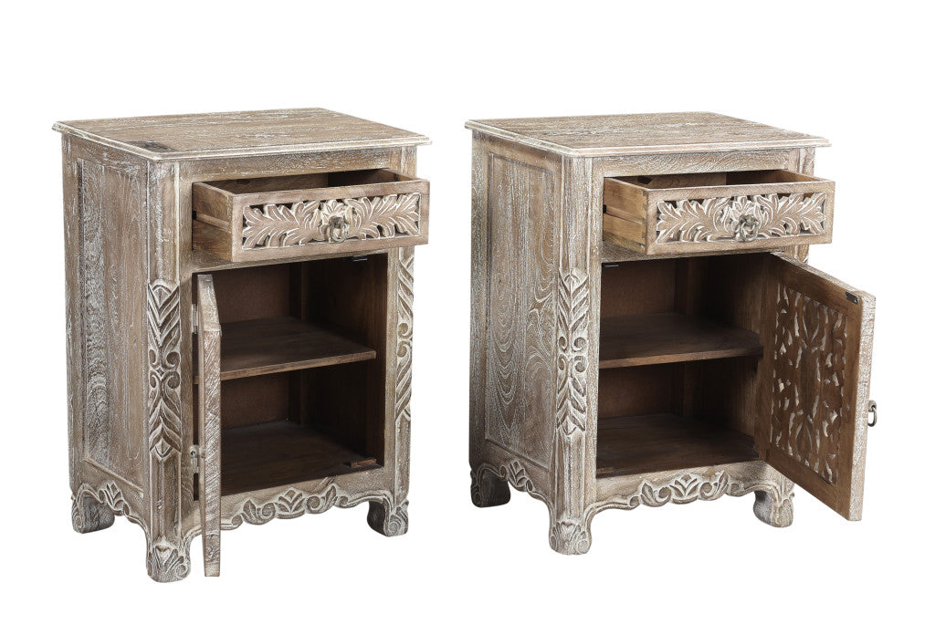 30" Gray Solid Wood Distressed One Drawer Nightstand