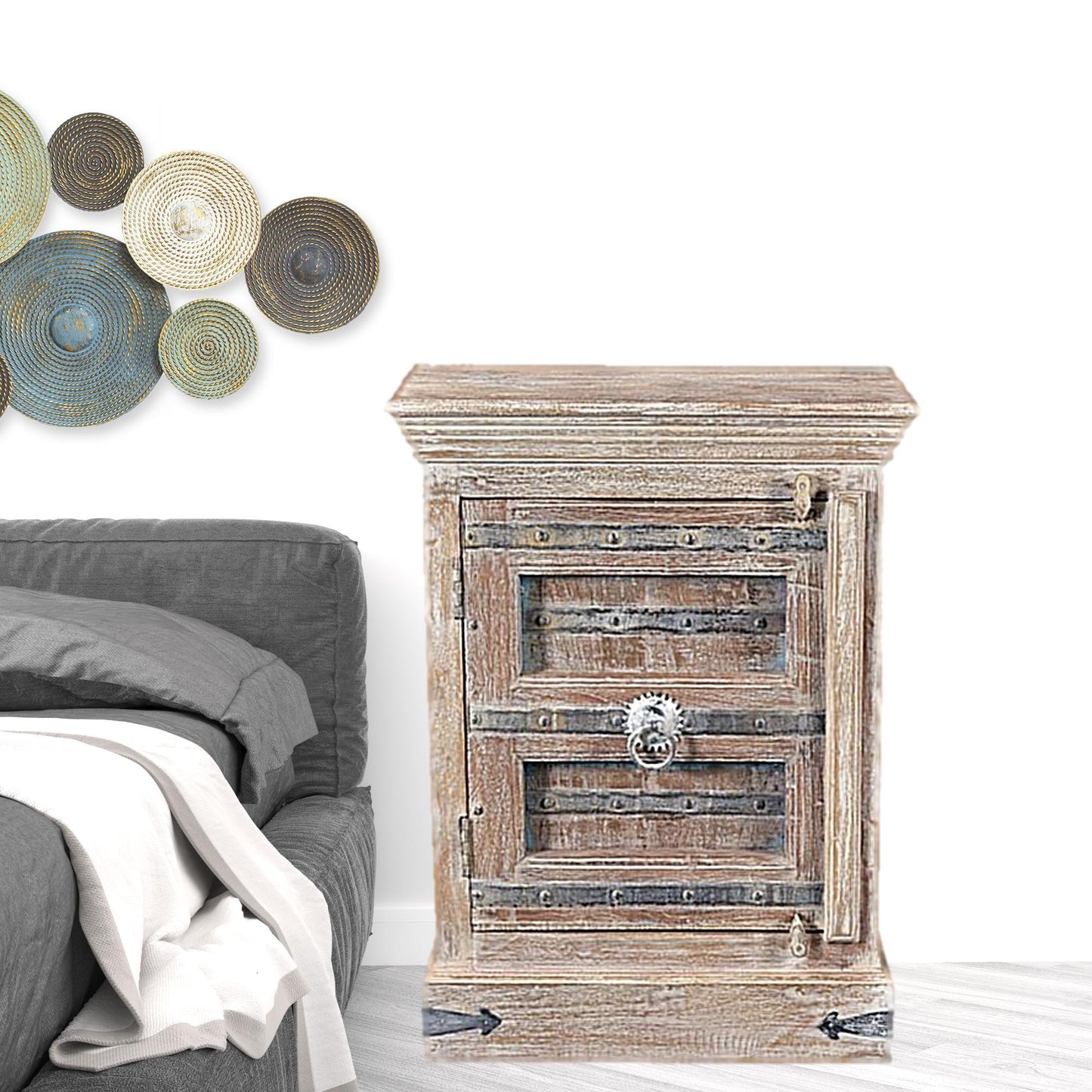 36" White Solid Wood Distressed Nightstand