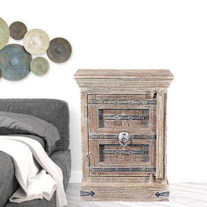 36" White Solid Wood Distressed Nightstand