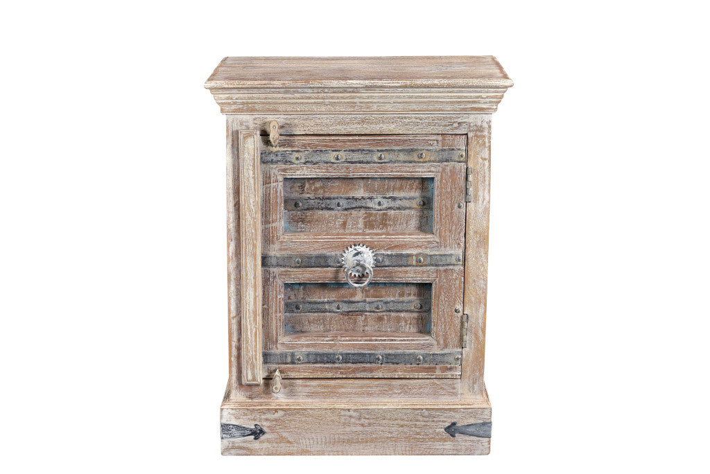 36" White Solid Wood Distressed Nightstand