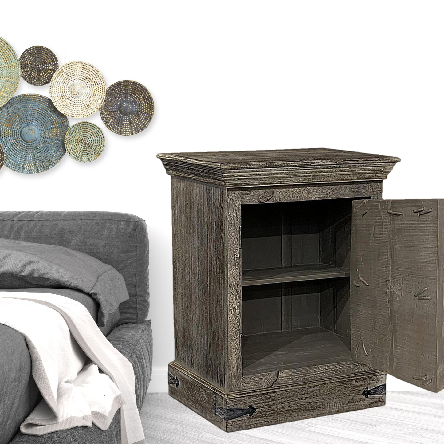 36" Brown Solid Wood Distressed Nightstand