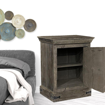 36" Brown Solid Wood Distressed Nightstand