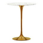 32" White and Gold Rounded Marble and Metal Bar Table