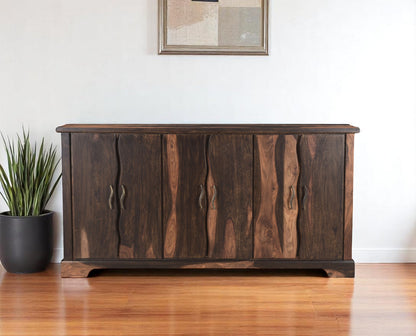 72" Dark Brown Solid Wood Live Edge Sideboard with Six Doors