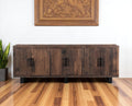 100" Dark Brown Distressed Reclaimed Wood Sideboard with Six Doors