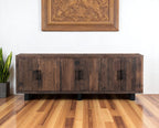 100" Dark Brown Distressed Reclaimed Wood Sideboard with Six Doors
