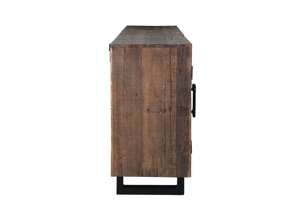 100" Dark Brown Distressed Reclaimed Wood Sideboard with Six Doors