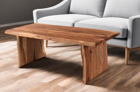 51" Brown Solid Wood Sled Coffee Table