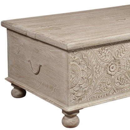 49" Natural Solid Wood Distressed Lift Top Coffee Table