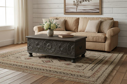 49" Black Solid Wood Distressed Lift Top Coffee Table
