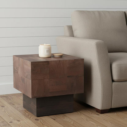 22" Black And Brown Solid Wood Square End Table