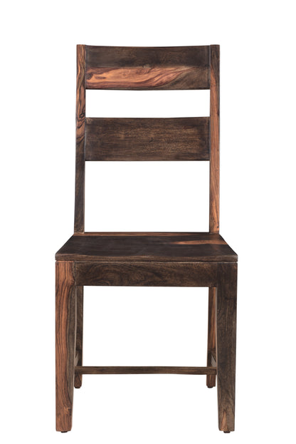 Set of Two Dark Brown Solid Wood Ladder Back Dining Side Chairs