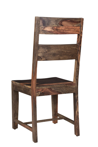 Set of Two Dark Brown Solid Wood Ladder Back Dining Side Chairs