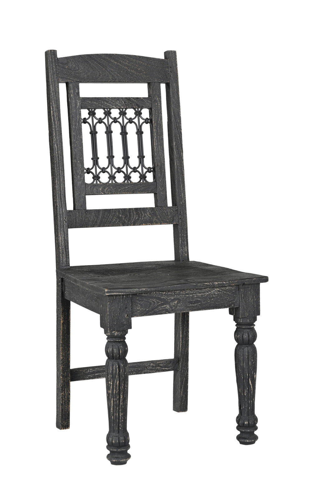 Set of Two Black Wood Slat Back Dining Side Chairs