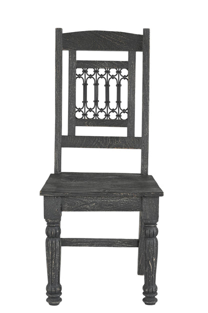 Set of Two Black Wood Slat Back Dining Side Chairs