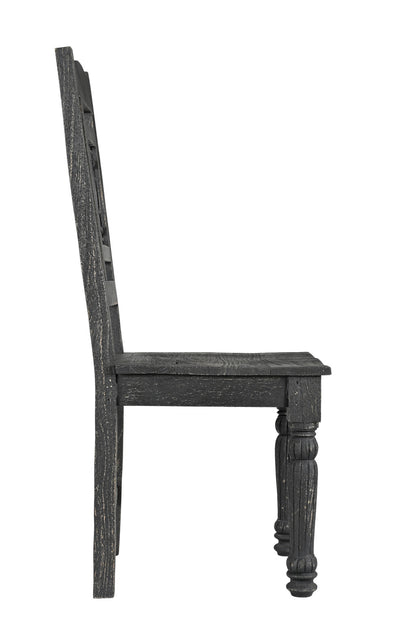 Set of Two Black Wood Slat Back Dining Side Chairs