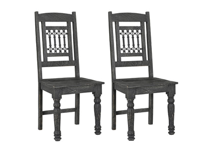 Set of Two Black Wood Slat Back Dining Side Chairs