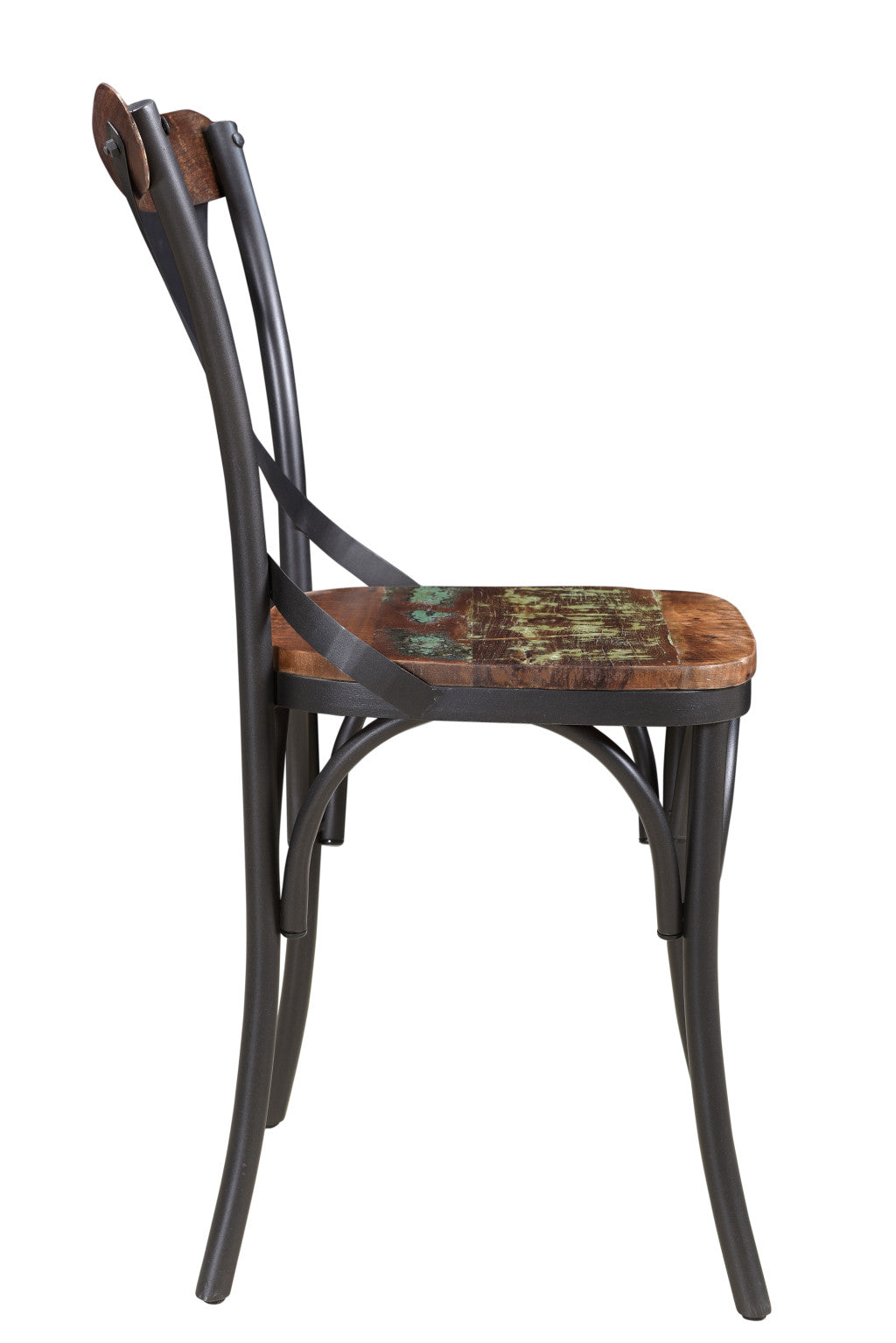 Set of Two Brown And Black Metal And Wood Cross Back Dining Side Chairs