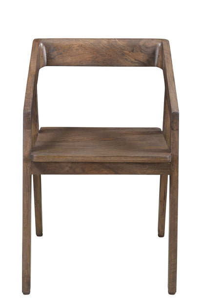 Dark Brown Solid Wood Open Back Dining Arm Chair