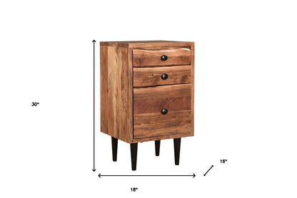 30" Brown Solid Wood Three Drawers Filing Cabinet